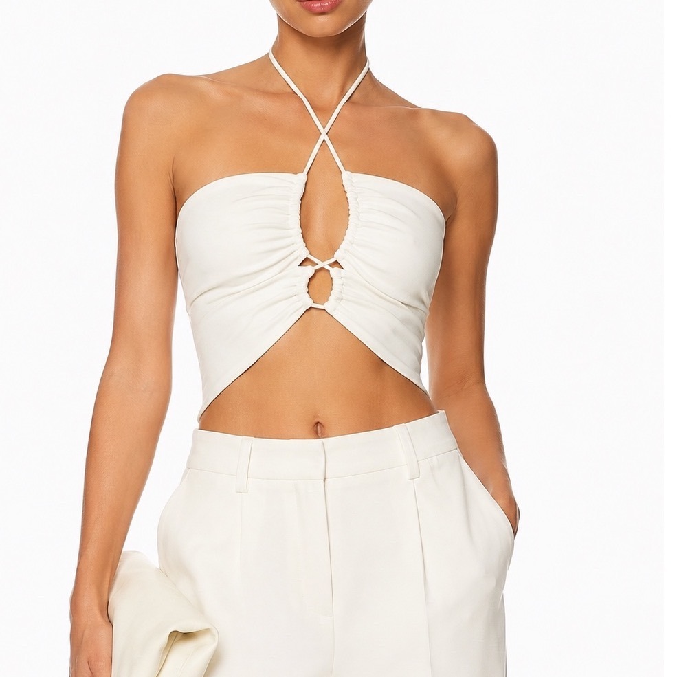 Sorella Halter Crop Top Women Xl White Faux Leather Baddie Glam Party